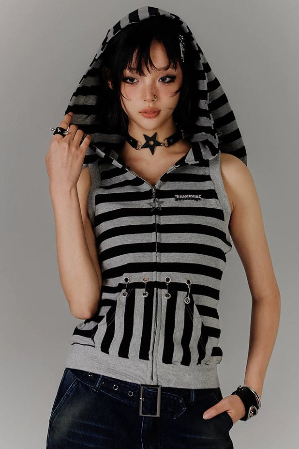 レトロストライプドラビットイヤートップス