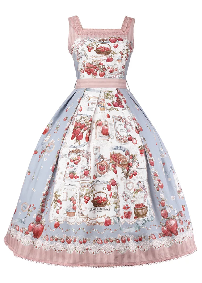 【4月18日预售截止】甜美洛丽塔草莓茶会蕾丝蓝色连衣裙（短款・长款）