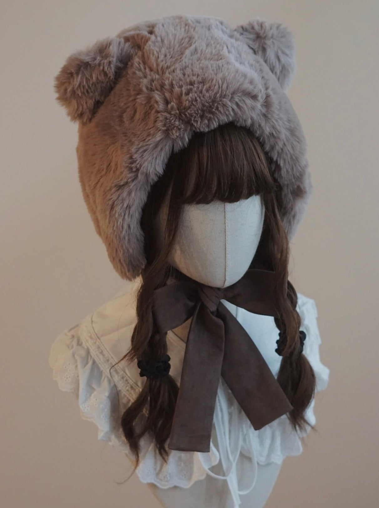 Chapeau à ruban en forme d'ours en fourrure