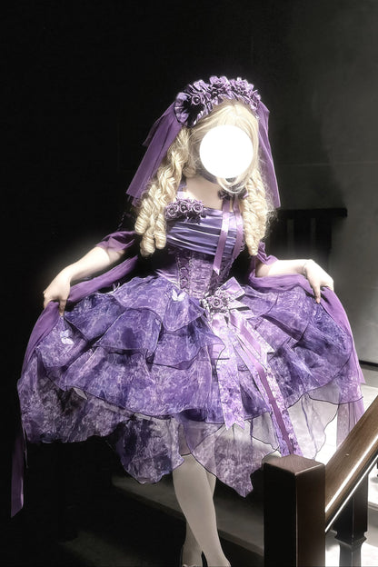 [Pre-order Deadline: May 23] Wisteria Purple Ribbon Tulle Tiered Fairy Corset JKS Dress