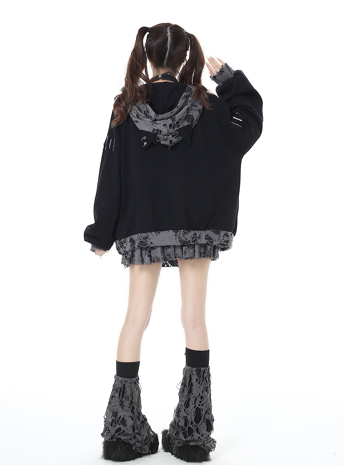 Cat Ear Subculture Sweet Cool Broken Hole Loose Hoodie Jacket