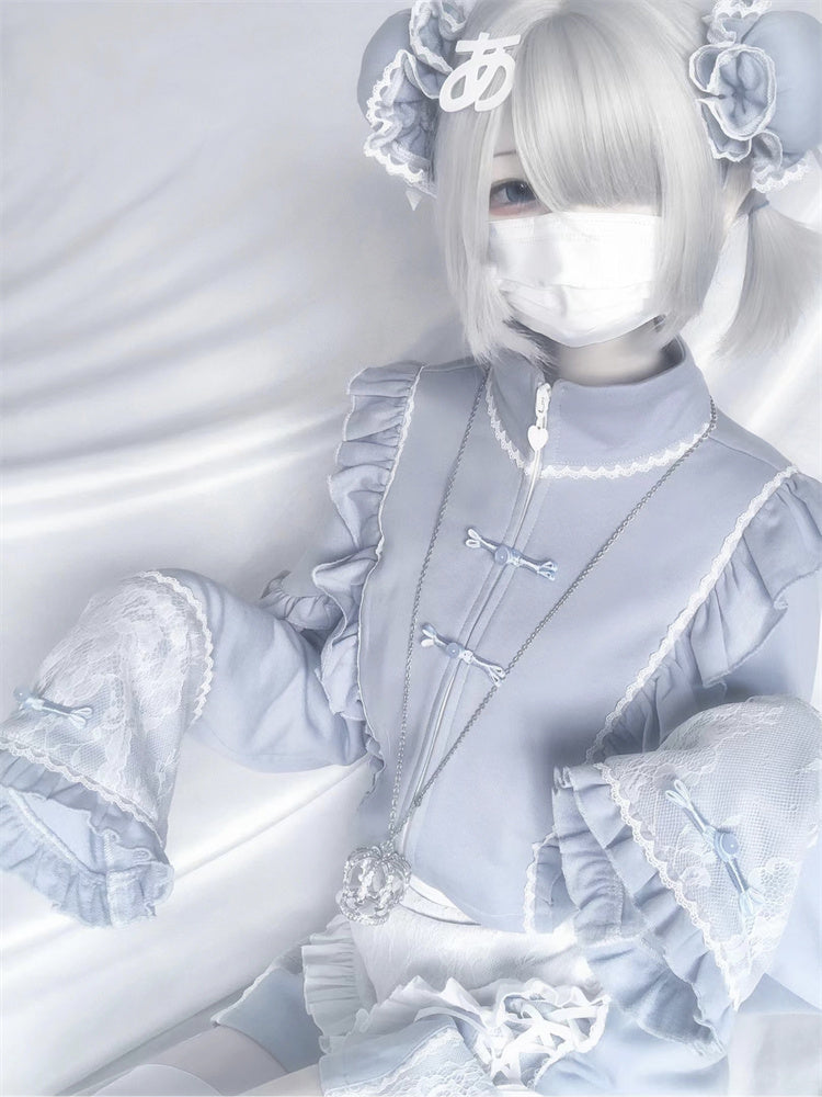[Angel Neighborhood👼] China Frill Maid Apron Aqua Sportswear Suit [Reserved Item].