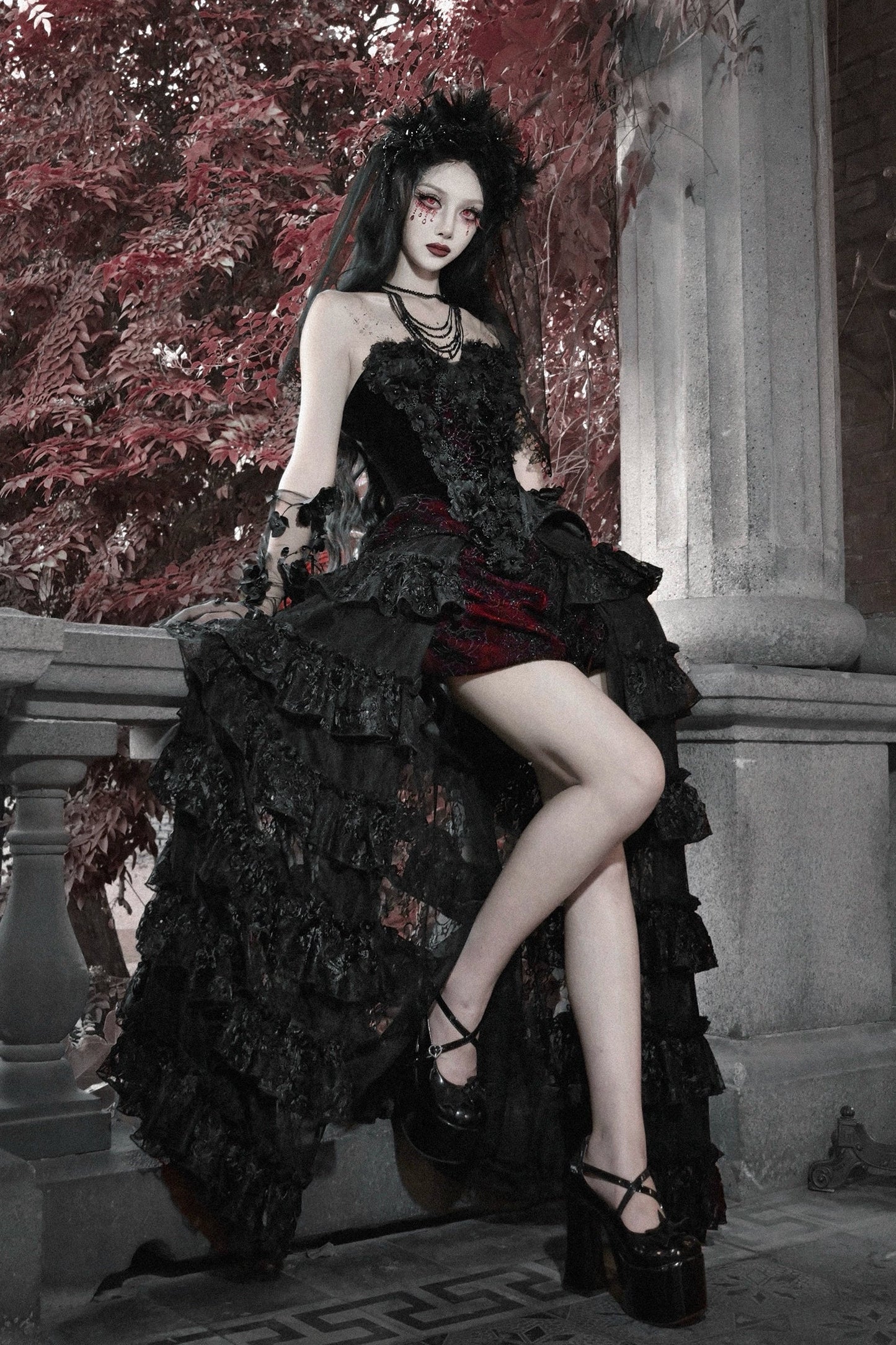 Dark Gothic Corset + Dark Flower Gloves