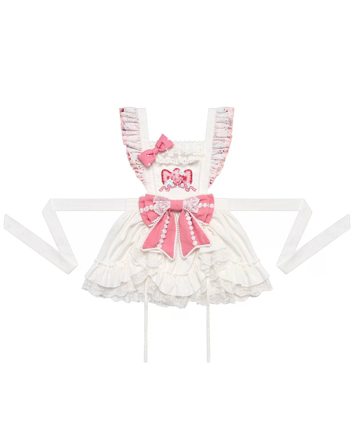 【10月21日予約締切】Pink/Blue Hanfu-inspired Little Lamb Tea Party Lace Wide Sleeve Blouse + Printed Ruffle Skirt + Pleated Mamian Skirt + Strawberry Embroidered Ribbon Lace Apron