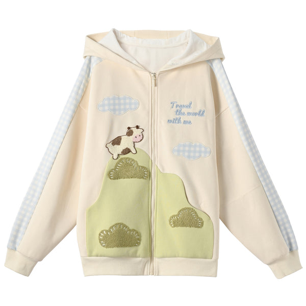 カウコントラストカラーオーバーパーカー＋ベスト＋スカート