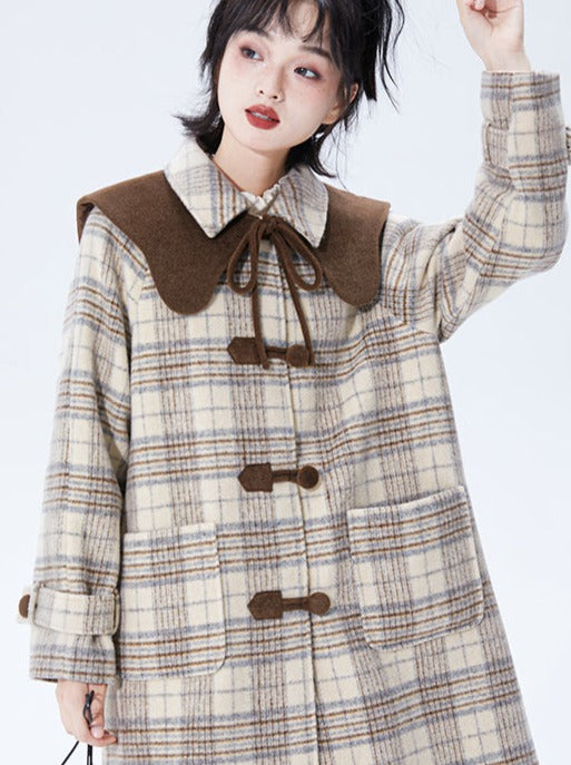 Check mid-length high end wool coat