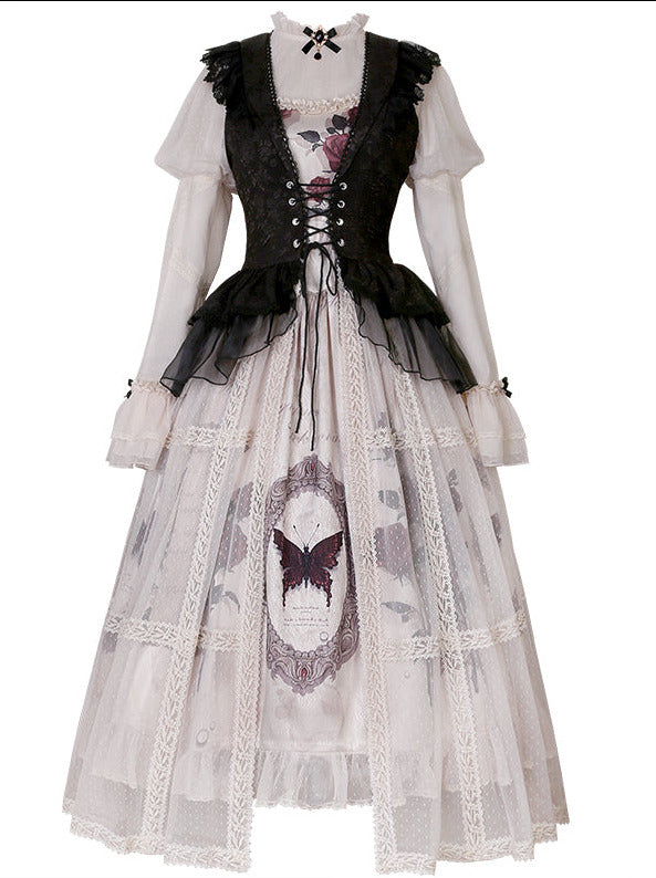 Classic Elegant Gothic Dark French Top + Suspender Dress + Best Tulle Skirt