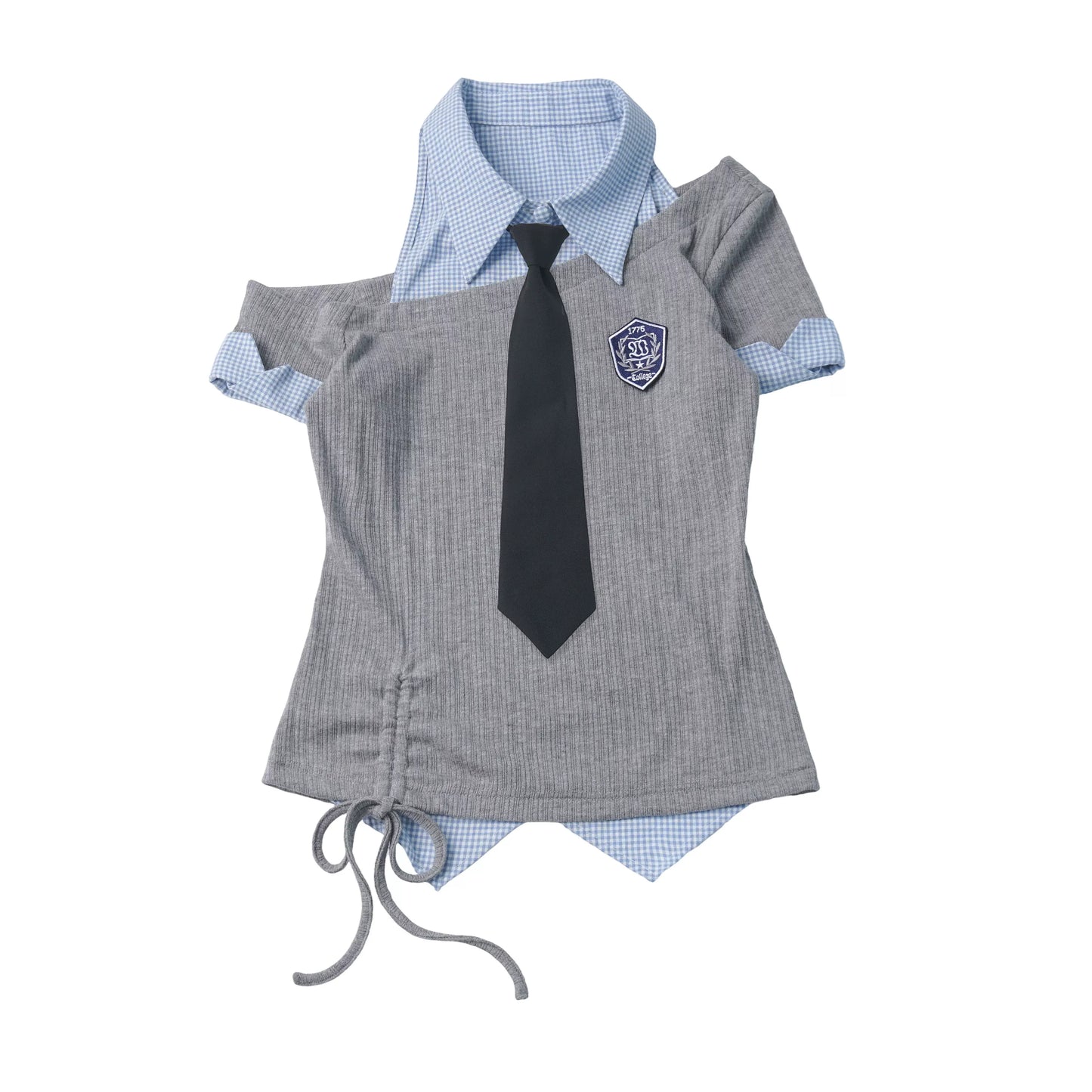 Asymmetrical School Uniform Set with Tie