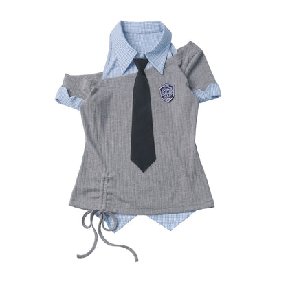 Asymmetrical School Uniform Set with Tie
