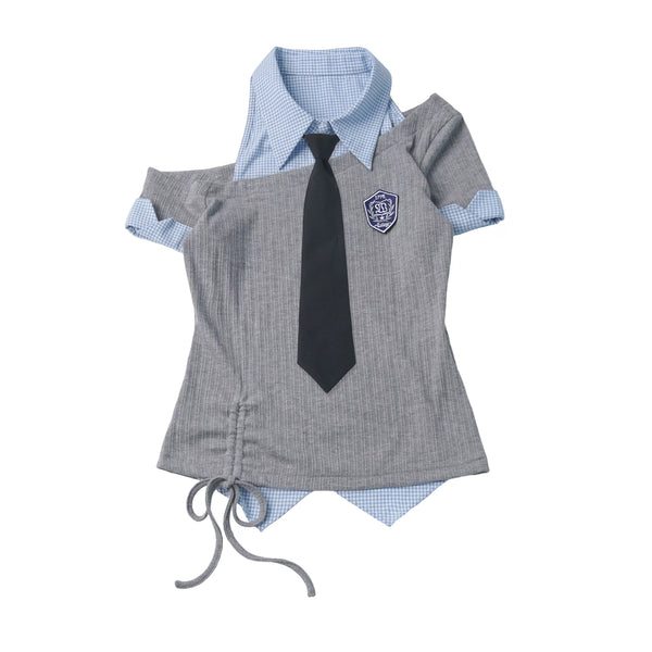Asymmetrical School Uniform Set with Tie