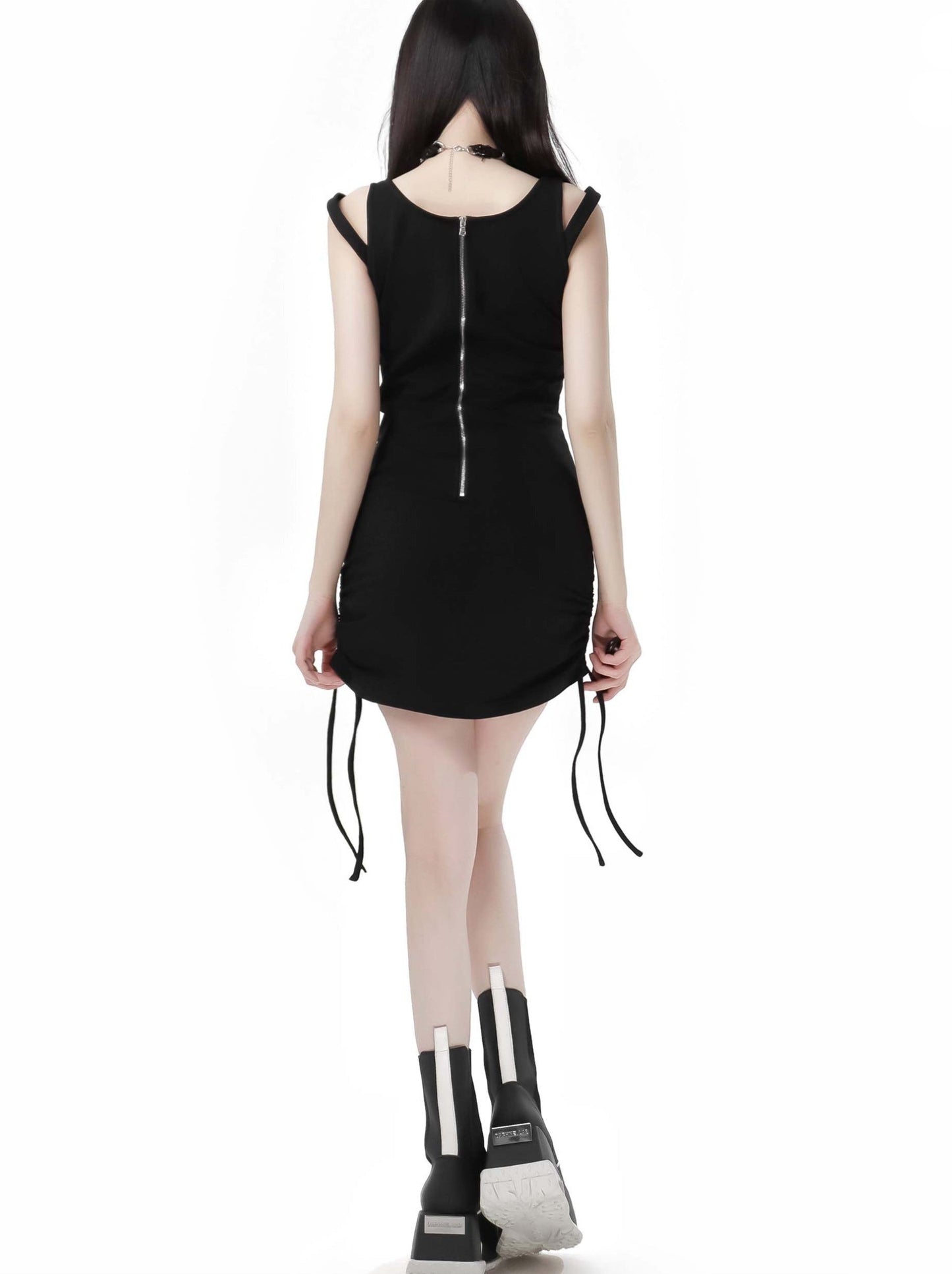 Spider Web Rabbit Ear Chain Strap Hoodie + Slim Suspender Dress