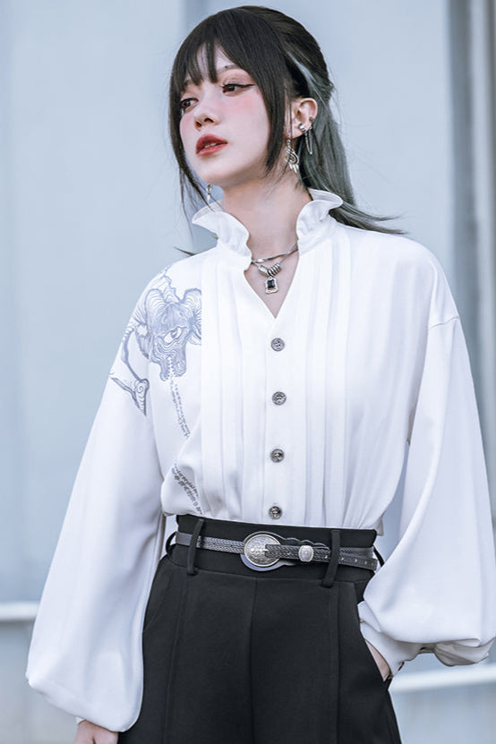 妖精チャイナホワイトブラウス