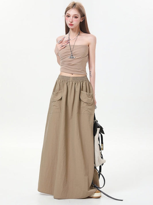 Pocket Nylon An Bra Long Skirt