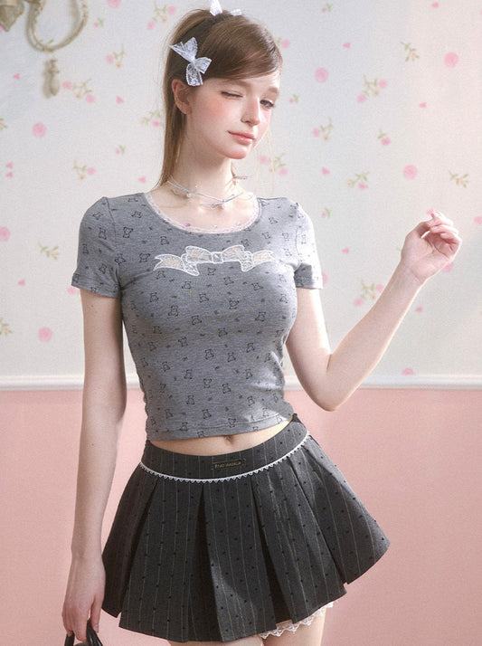 Less also eyes summer semi-permanent gray short sleeve t-shirt women's summer shoulders crop top with a thin and pure desire top