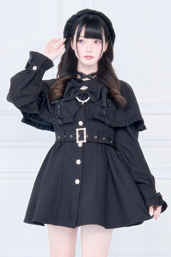 [Reservations] Check and Black Cape Short Trench Crown Ribbon Coat