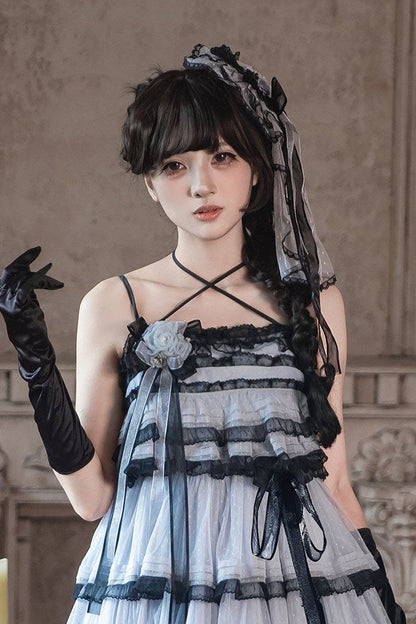 【8月13日予約締切】ダスティーブルー×ブラッククラシカルロリータ×ゴシックシリーズアクセサリー（ヘアバンドボンネット・フラワーリボンブローチ・フラットハットベール）