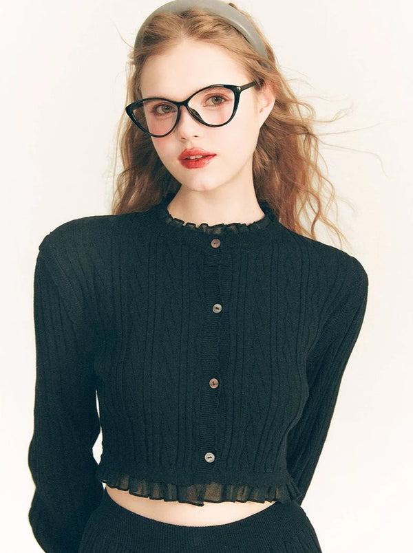 チューリップニットトップス＋フリルレースニットスカート