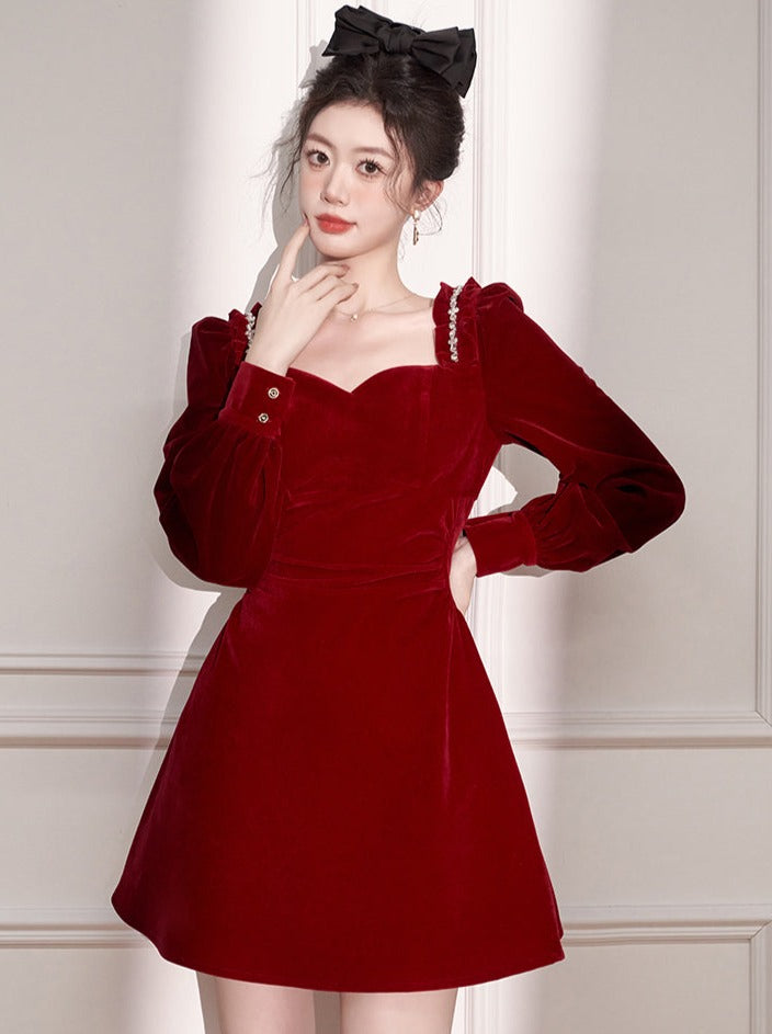 Square Collar Elegant Velvet Dress