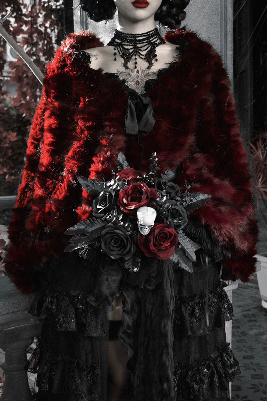 Blood supply original ◆ castle thriller crimson gothic environmental protection fur cloak jacket shawl Halloween winter