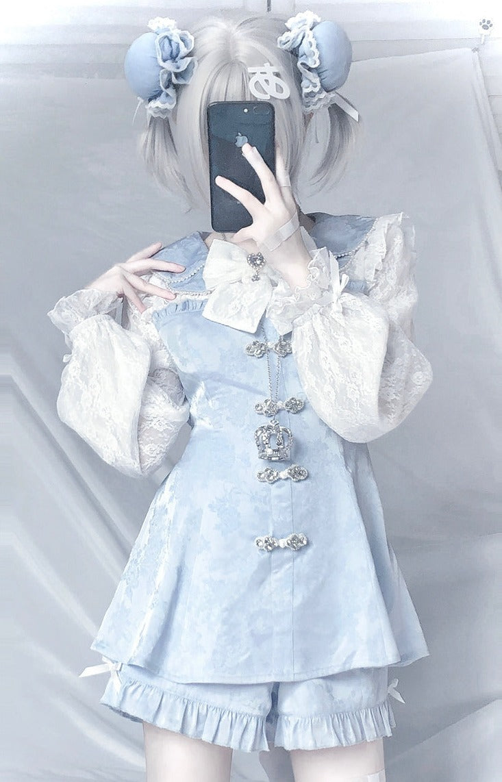 Lace Sleeve Flower Collar Chinese Dress Suit [Reserved Item].