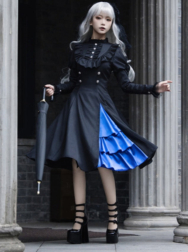 Gothic Frilly Slit Ruffle Big Dress + Cloak