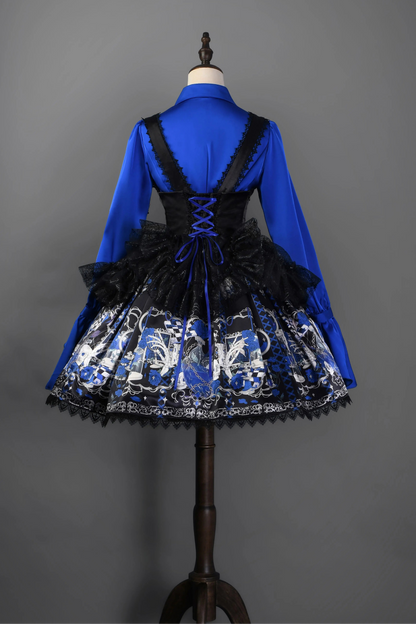 [Pre-order Deadline: June 19] Blue x Black / Blue x White Skull Rose Gothic Lolita Spiderweb Tulle JSK Dress