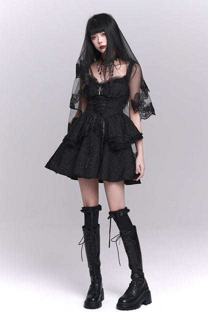 Gothic Style Neck Short Top + Suspender Dress