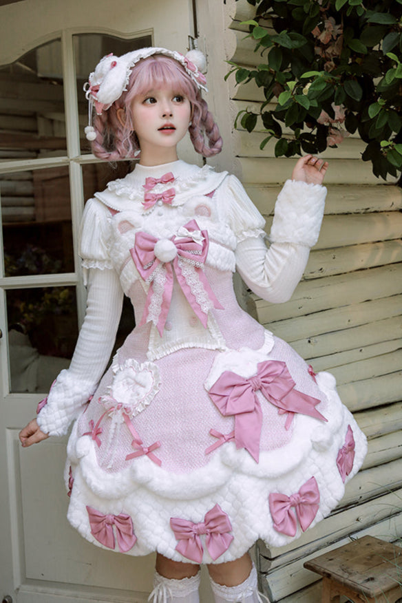 [Deadline for reservations: December 8] Frosted Sugar Rabbit Fur Ribbon Strap Dress