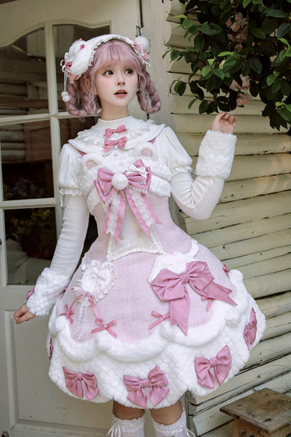 [Deadline for reservations: December 8] Frosted Sugar Rabbit Fur Ribbon Strap Dress