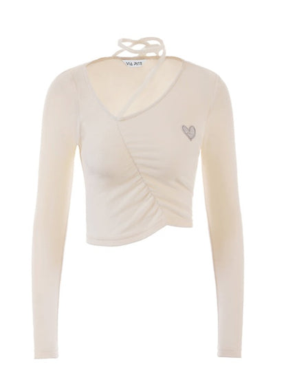 One Point Heart V neck top