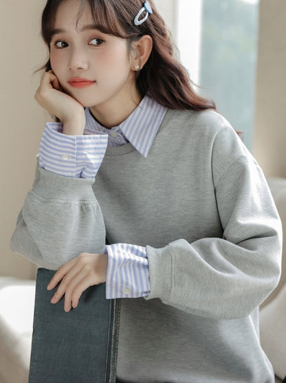 Striped Two-piece Loose Pullover Top