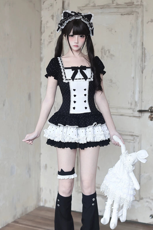 [Pre-order Deadline: June 29] Vintage Black x White Polka Dot Puff Sleeve Tiered Dress