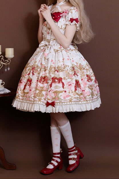 【4月26日予約締切】レトロロマンスイートロリータリボンケーキプリントホルターネックドレス