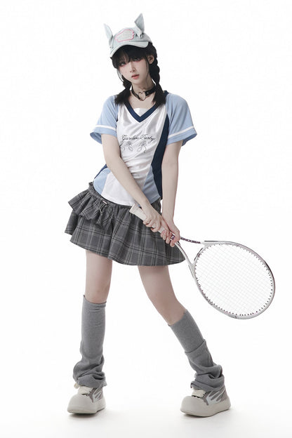 Blue Jersey Design Top + Ruffle Skirt + Hooded Top