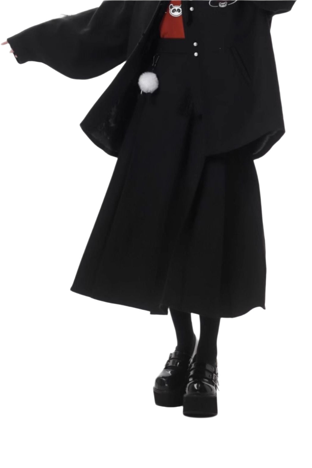 Pinsafik [Tachikawa] red and black temperament New Year's suspender skirt wool collar jacket looks thin New Year's Eve 