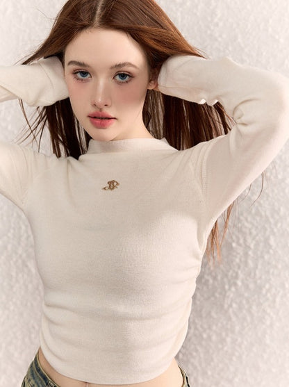 One Point Logo Half Turtleneck Knit Sweater Botoming Tops