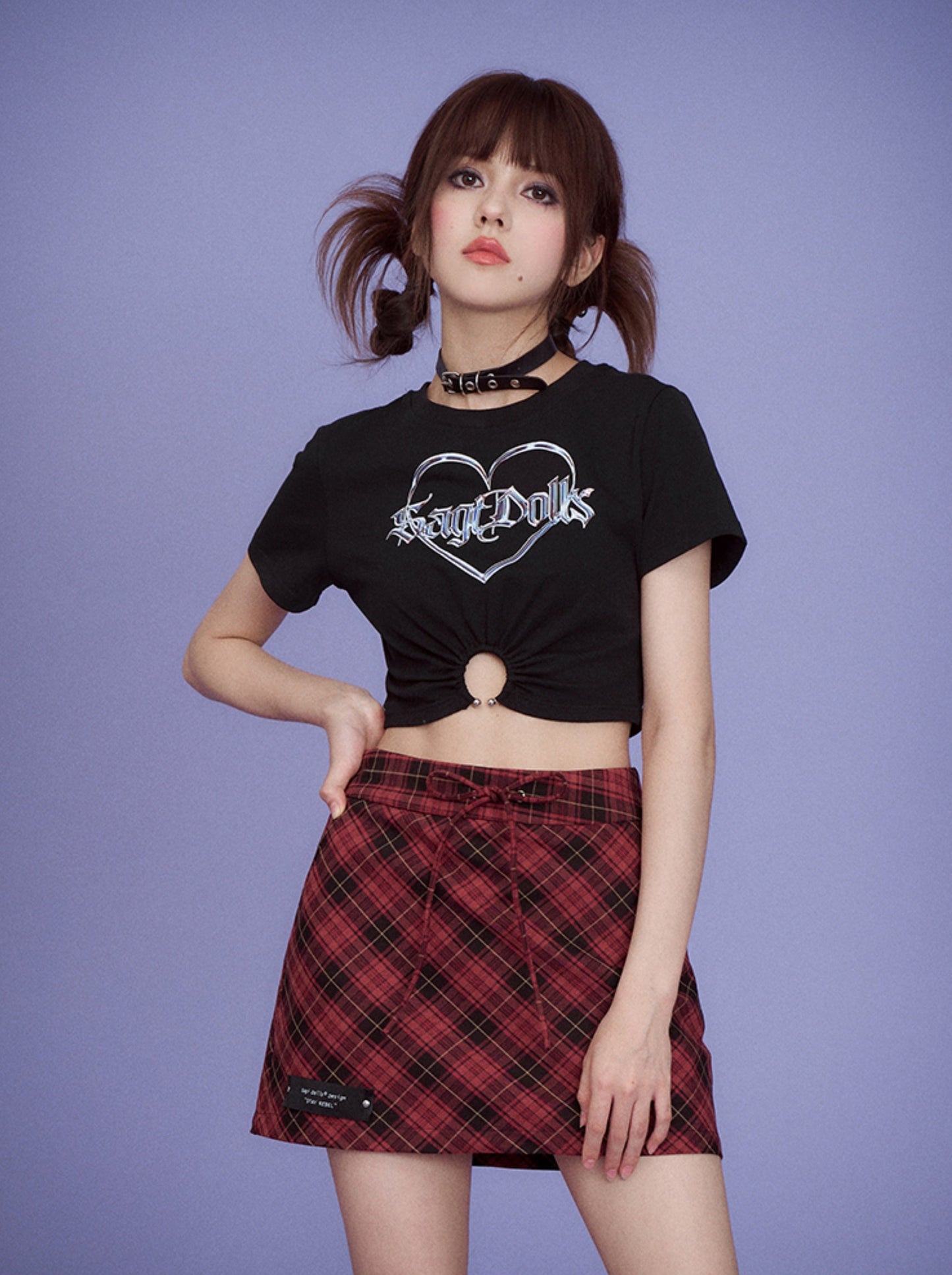 Rock Red Retro Check Tight Skirt