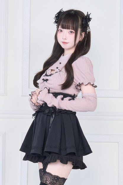 【予約商品】リボンスリーブ付きニットトップス＋ゴシッククロスレースアップスカート