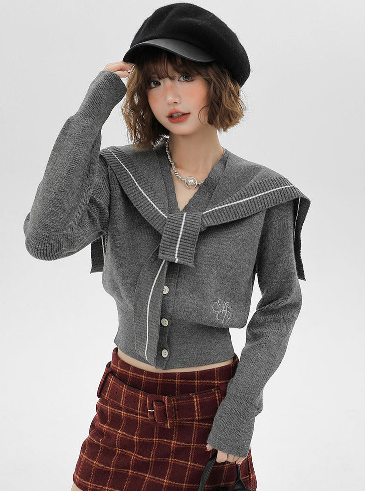 College Style Retro Sailor Collar Shawl Knit Cardigan Jacket