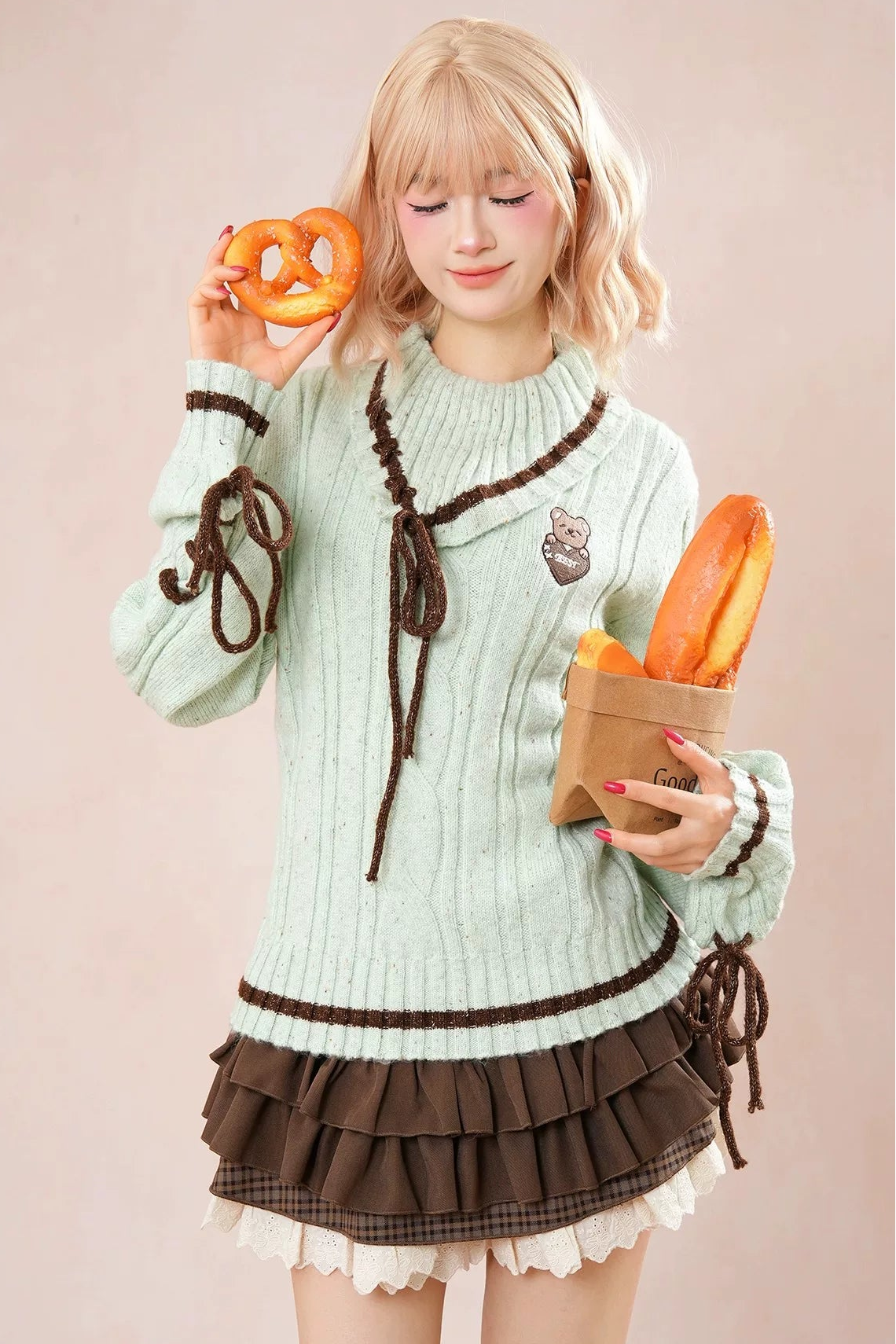 ミントベアニット+ケーキスカート