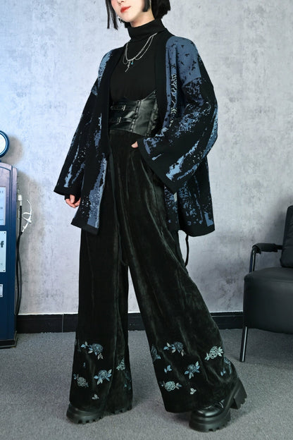 シェニールブラックワイドレッグパンツ