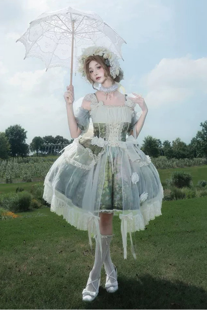 【8月23日予約締切】Elegant Forest Floral Oil Painting Print Classical Lolita series accessories（Back ribbon train・detachable sleeves）
