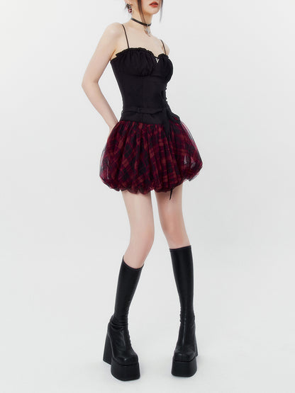 American Rock Black Cami Check Volume Tulle Skirt Dress