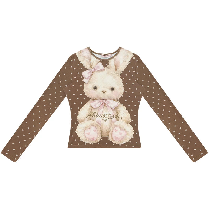 Polka Dot Rabbit Print Top