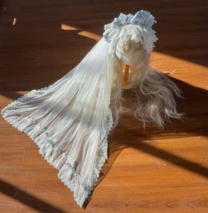 Snow Rabbit Ball Series: Bonnet with rabbit ears + crown veil + accessories