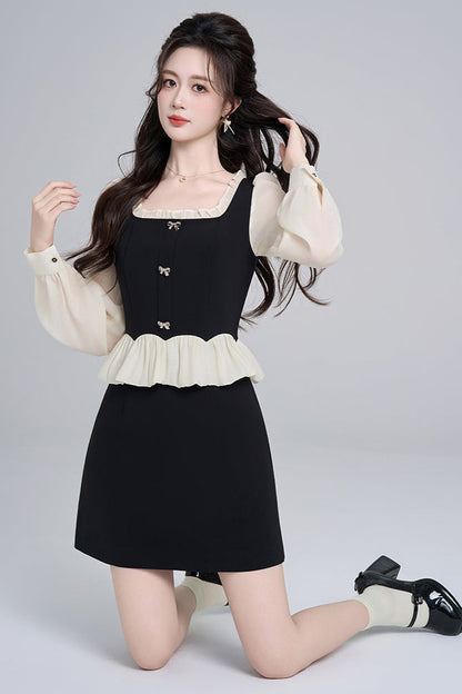 フレンチブラックスクエアネックドレス