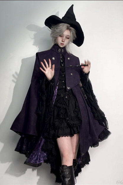 【9月5日予約締切】Dark Purple Gothic Chain Layered Lace Cape Coat(Short Length/Long Length)
