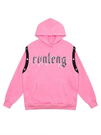 Gothic Logo Print Pink Hoodie