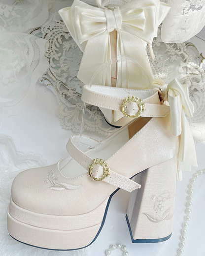 スイートマカロンカラーリボンロリータヒール