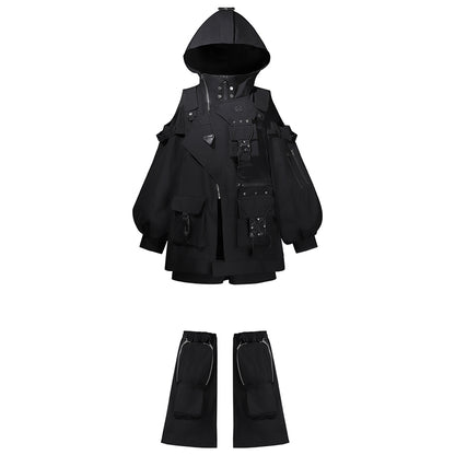 ダークフードジャケット+ショートパンツ+レッグカバー